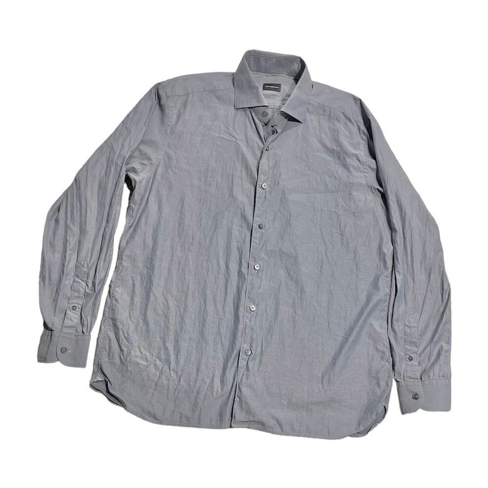 Ermenegildo Zegna Men's Size XL Button Up Shirt 100% Cotton Gray Made in Turkey